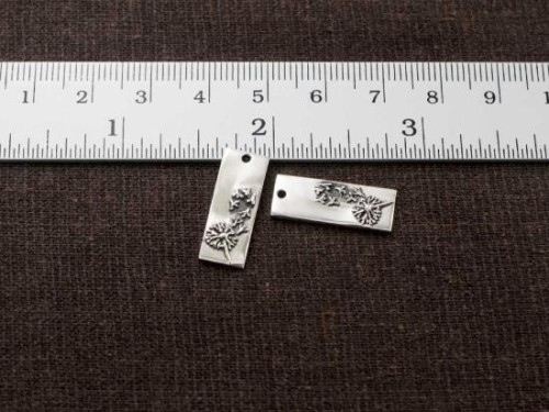 2 of 925 Sterling Silver Dandelion, Rectangle Charms 7.5x20 mm. Oxidized finish