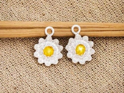 2 of 925 Sterling Silver Flower Charms, Gold plated pollen 10mm.