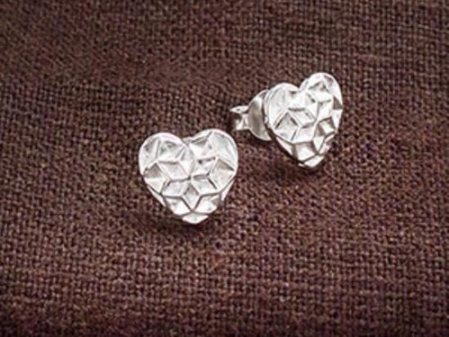 1 pair of 925 Sterling Silver Heart Stud Earrings 8x8.5 mm.