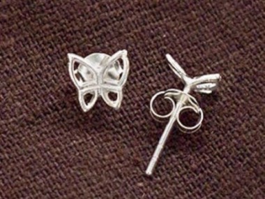 925 Sterling Silver small Butterfly Stud Earrings 6mm.