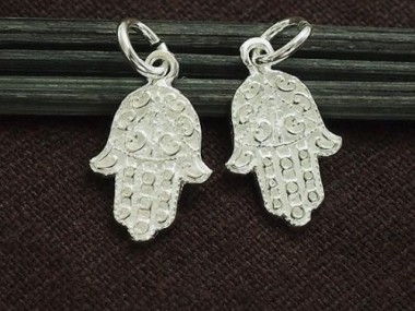 2 of 925 Sterling Silver Little Hamsa , Hand Of Fatima Charms 11x15 mm.