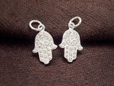 925 Sterling Silver Little Hamsa , Hand Of Fatima Charms 11x15 mm.