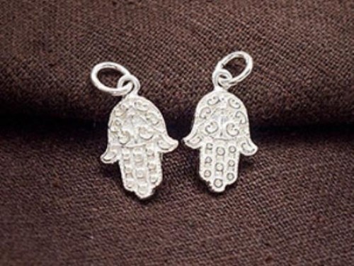 2 of 925 Sterling Silver Little Hamsa , Hand Of Fatima Charms 11x15 mm.