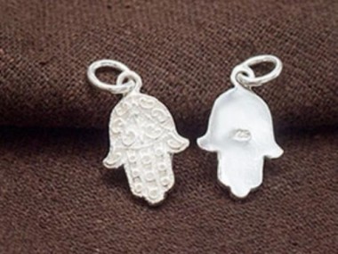 925 Sterling Silver Little Hamsa , Hand Of Fatima Charms 11x15 mm.