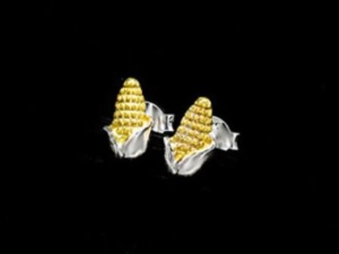 925 Sterling Silver Two Tone Gold & Silver Corn Stud Earrings, 5x9mm.