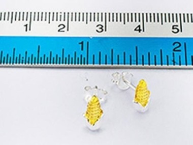 925 Sterling Silver Two Tone Gold & Silver Corn Stud Earrings, 5x9mm.