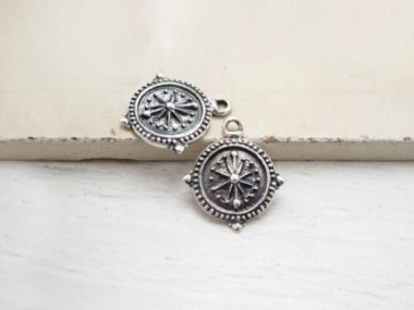 925 Sterling Silver Compass Printed Charms 12mm.