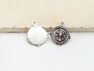 925 Sterling Silver Compass Printed Charms 12mm.