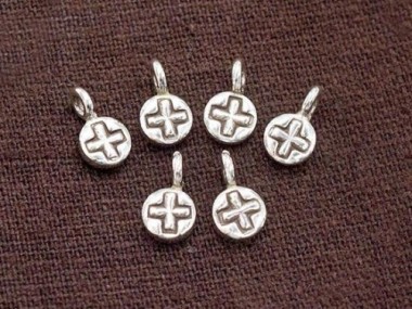 Karen Hill Tribe Silver Cross Printed Circle Disc Charms 6x2mm.