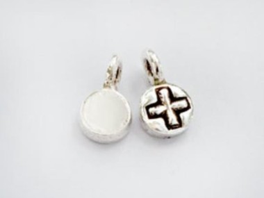 Karen Hill Tribe Silver Cross Printed Circle Disc Charms 6x2mm.