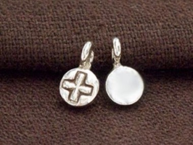 Karen Hill Tribe Silver Cross Printed Circle Disc Charms 6x2mm.