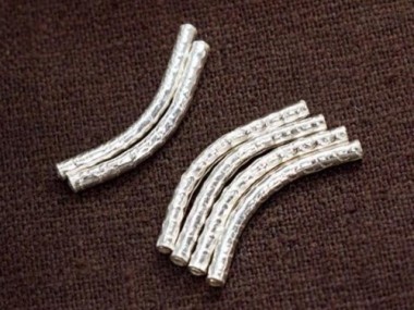 Karen Hill Tribe Silver Hammered Curve Beads 2x24mm.