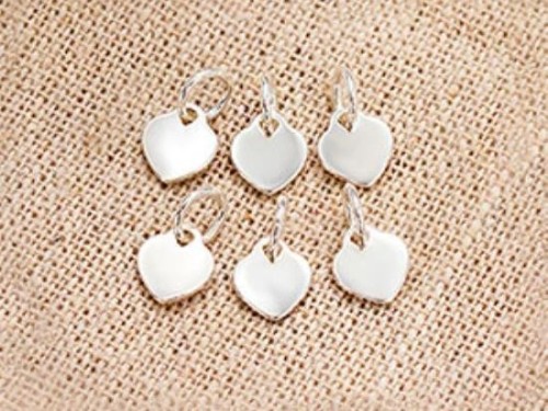 6 of 925 Sterling Silver Heart Charms 6x7 mm.