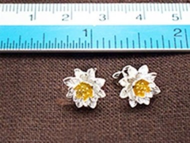 925 Sterling Silver Two Tone Gold & Silver Flower Stud Earrings, 10.5mm.