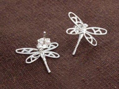 925 Sterling Silver Dragonfly Stud Earrings 16x19mm.