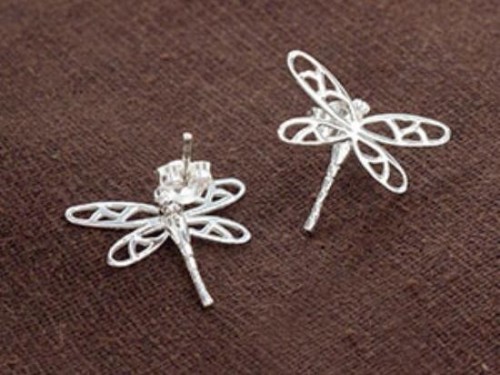 1 pair of 925 Sterling Silver Dragonfly Stud Earrings 16x19mm. Polish finished