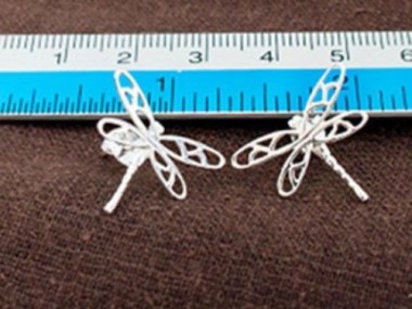 925 Sterling Silver Dragonfly Stud Earrings 16x19mm.