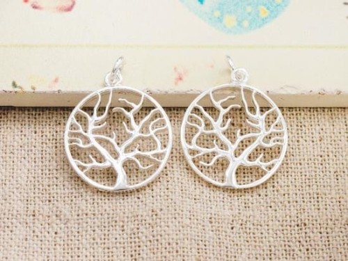 2 of 925 Sterling Silver Tree of Life Pendants 18 mm. Polish Finished.