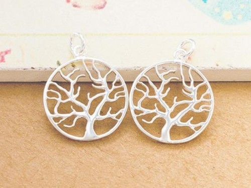 2 of 925 Sterling Silver Tree of Life Pendants 18 mm. Polish Finished.