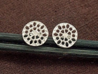 925 Sterling Silver Filigree Disc Stud Earrings 10.5mm.