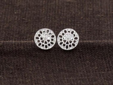 925 Sterling Silver Filigree Disc Stud Earrings 10.5mm.