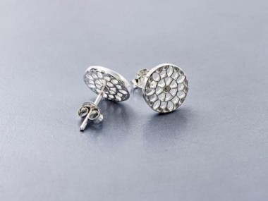 925 Sterling Silver Filigree Disc Stud Earrings 10.5mm.