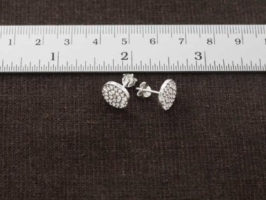 925 Sterling Silver Filigree Disc Stud Earrings 10.5mm.