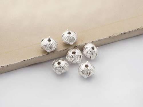 6 of Karen Hill Tribe Silver Wild Nut Beads 9x7 mm.