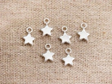 925 Sterling Silver Star Charms 6.5mm.,