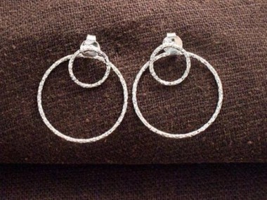 925 Sterling Silver Double Circle Ear Jacket Earrings 20 mm.