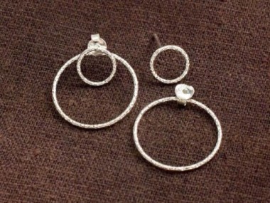 925 Sterling Silver Double Circle Ear Jacket Earrings 20 mm.