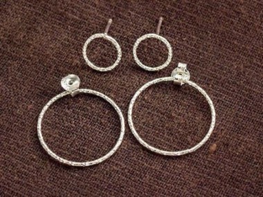 925 Sterling Silver Double Circle Ear Jacket Earrings 20 mm.