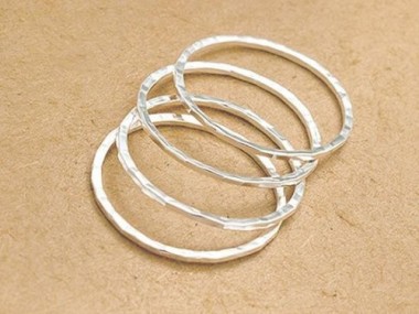 925 Sterling Silver Hammered Circle Closed Rings, Connectors 25mm.