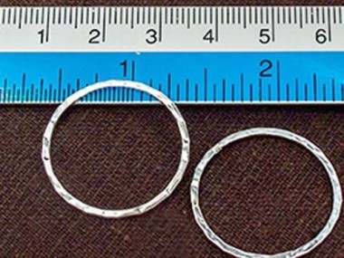 925 Sterling Silver Hammered Circle Closed Rings, Connectors 25mm.