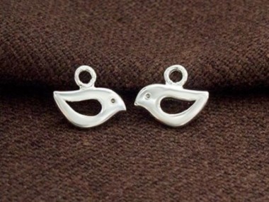 2 of 925 Sterling Silver Tiny Bird Charms 5x10mm. Polished Finish