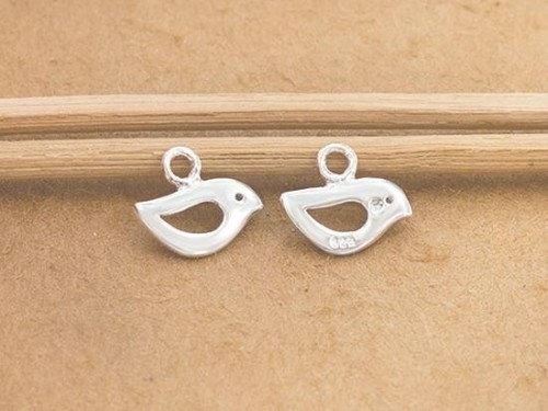 2 of 925 Sterling Silver Tiny Bird Charms 5x10mm. Polished Finish