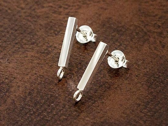 1 pair of 925 Sterling Silver Bar Stud Earrings Post Findings 2x12mm. with Opened Loop.