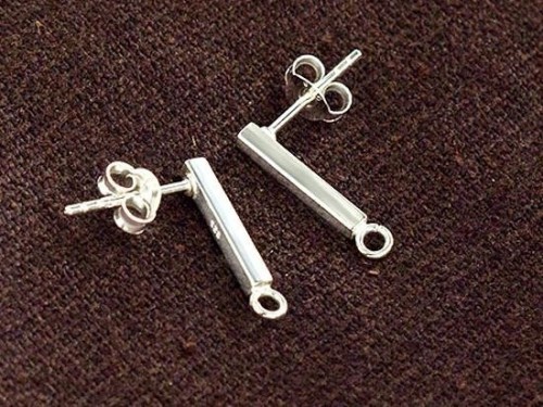 1 pair of 925 Sterling Silver Bar Stud Earrings Post Findings 2x12mm. with Opened Loop.