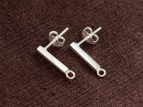 1 pair of 925 Sterling Silver Bar Stud Earrings Post Findings 2x12mm. with Opened Loop.