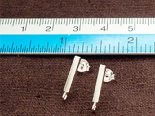 1 pair of 925 Sterling Silver Bar Stud Earrings Post Findings 2x12mm. with Opened Loop.