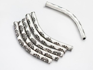 Karen Hill Tribe Silver Sun Printed Curve Beads 2.6x30 mm.