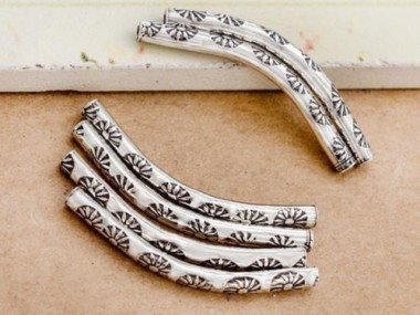 Karen Hill Tribe Silver Sun Printed Curve Beads 2.6x30 mm.