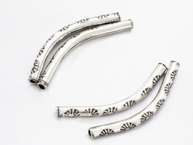 Karen Hill Tribe Silver Sun Printed Curve Beads 2.6x30 mm.