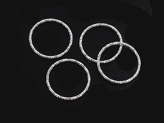 4 of 925 Sterling Silver Diamond Cut Circle Links, Connectors 15x1 mm.