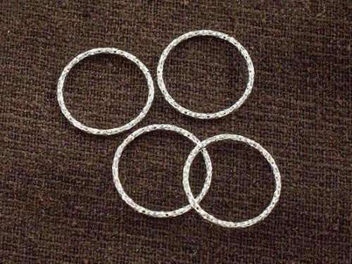 4 of 925 Sterling Silver Diamond Cut Circle Links, Connectors 15x1 mm.