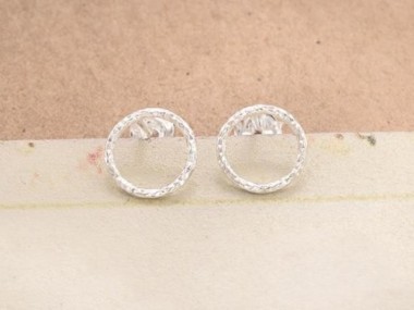 925 Sterling Silver Diamond Cut Circle Hoop Stud Post Earrings 9 mm.