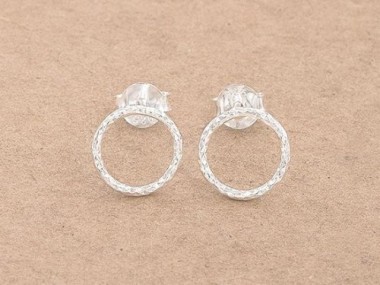 925 Sterling Silver Diamond Cut Circle Hoop Stud Post Earrings 9 mm.