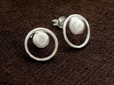 925 Sterling Silver Ball Circle Hoop Stud Earrings 12 mm.