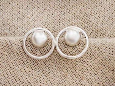 925 Sterling Silver Ball Circle Hoop Stud Earrings 12 mm.