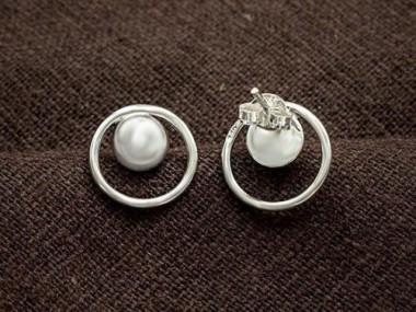 925 Sterling Silver Ball Circle Hoop Stud Earrings 12 mm.